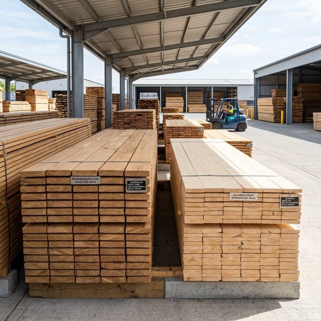 Sustainable Baltic timber logs sorting yard